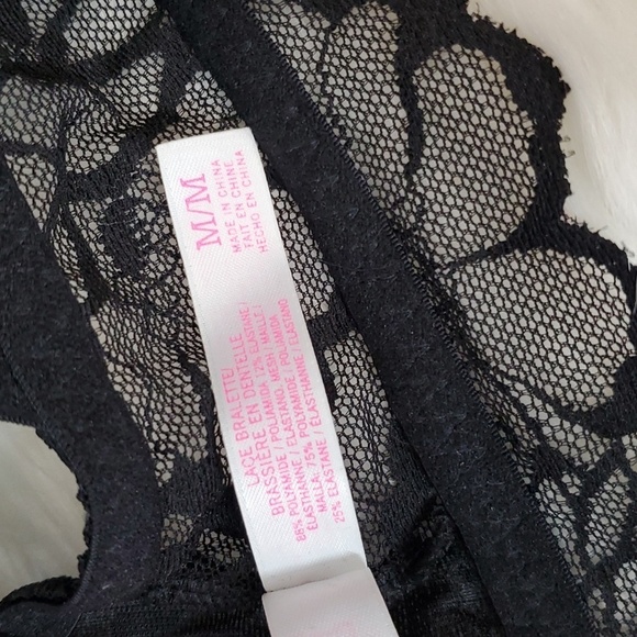 2016 Victoria's Secret PINK Black Floral Lace Sheer Chest Bralette Size Medium - Picture 12 of 13